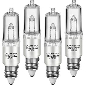 JDE11 120v 100w، E11 مصباح هالوجين كهربائي، قاعدة شمعدانات صغيرة T4 قابلة للتعتيم (استبدال لمبة LED E11)، 2700K أبيض دافئ للثريات، مروحة السقف، مصابيح الطاولة، إضاءة الخزانة، 4 عبوات in Kuwait