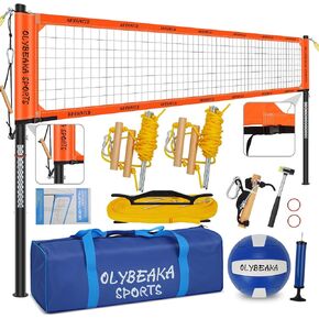 مجموعة شبكة احترافية للكرة الطائرة في الهواء الطلق للشاطئ في الفناء الخلفي مع أعمدة ألومنيوم مقاس 1.7 بوصة، وشبكة HDPE 45 طبقة، وكرة طائرة من البولي يوريثان ومضخة، وخط حدودي، وحقيبة حمل كبيرة - مضادة للترهل وسهلة الإعداد in Kuwait