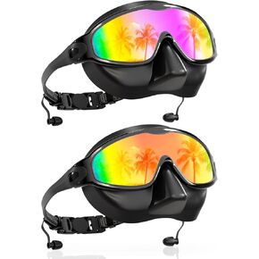Aegend Swim Goggles with Nose Cover for Adults, 2 Pack Wide View Swimming Goggles Anti-Fog/UV No Leak for Men & Women in Kuwait