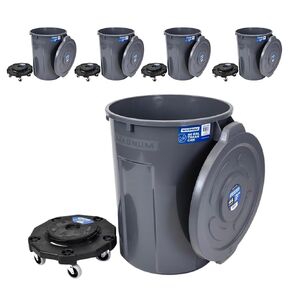 Magnum Gray 44 Gallon Trash Can Set (Trash Can, Quiet Dolly, and Reinforced Lid), Construction Grade, Jobsite Ready for Handling and Rolling Garbage CMTC-CLD0-44G05 (5 Set) in Kuwait