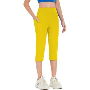 بنطال كابري للفتيات، بنطال رياضي عالي الخصر للتمرين واليوجا مع جيوب، بنطال تدريب مستقيم قصير in Kuwait