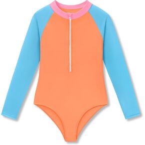 ملابس سباحة Dvenki للفتيات Rashguard قطعة واحدة برقبة عالية وأكمام طويلة وسحاب صيفي لباس سباحة مقاس 6X-16 in Kuwait