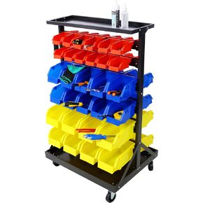 60 Parts Bin Rack Garage Storage Unit 6 Tiers System Steel Shelf with Portable Wheels, Mobile Tool Organizer Plastic Bins, for Men Birthday Gift (6 Tiers) in Saudi Arabia