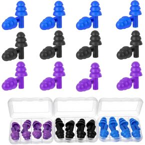 Nogeqi 12 Pairs Reusable Ear Plugs for Sleeping Silicone Earplugs Soft for Swimming Noise Cancelling for Snoring, Concert, Work, Study, Noisy Places (Black Blue Purple) in Kuwait