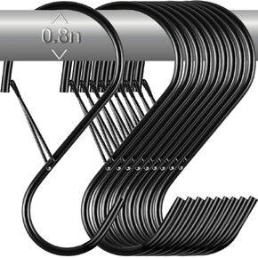 خطافات S مقاس 4 بوصات للتعليق بإبزيم أمان، 12 حزمة خطافات S شديدة التحمل لتعليق النباتات، وخطافات خزانة على شكل S، وخطافات معدنية على شكل S لتعليق الملابس، وأدوات المطبخ، والأواني والمقالي، والحقائب، والجينز (أسود) in Kuwait