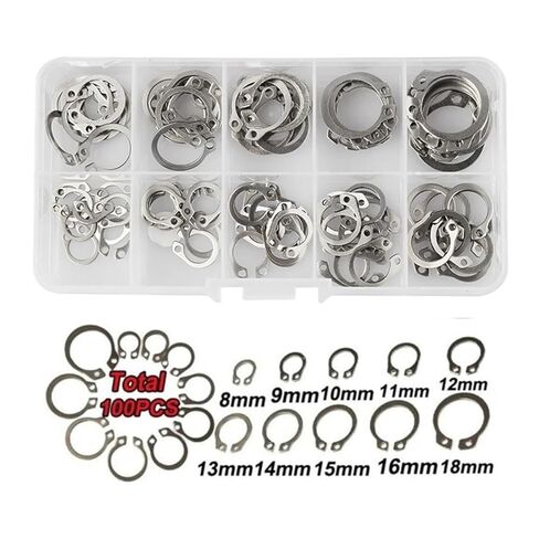 100pcs 304 Stainless Steel 8-18mm Shaft C Type External Circlip Bearing Retaining Clip Snap Ring Washer Assortment Kit in Saudi Arabia
