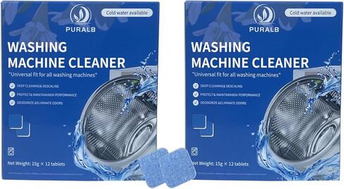 Washing Machine Cleaner Tablets - 24 Tabs (2x12 Pack), 1 Year Supply Deep Cleaning for HE Front Load & Top Load Washers, Septic Safe Eco-Friendly Deodorizer for Drum and Tub Seal in Saudi Arabia
