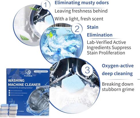Washing Machine Cleaner Tablets - 24 Tabs (2x12 Pack), 1 Year Supply Deep Cleaning for HE Front Load & Top Load Washers, Septic Safe Eco-Friendly Deodorizer for Drum and Tub Seal in Saudi Arabia