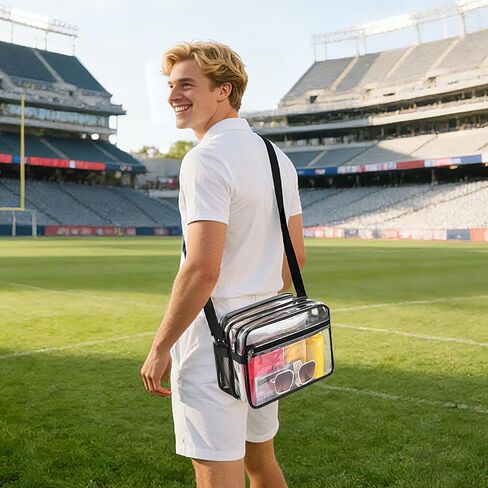 Mildbeer Clear Messenger Bag with 2 Compartments, Clear Crossbody Tote Bag for Stadium Events Concerts Festivals in Kuwait