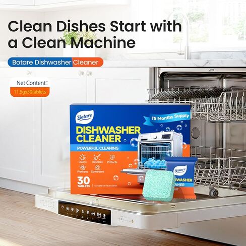 أقراص تنظيف غسالة الأطباق - 30 عبوة منظف ومزيل للروائح الكريهة - تكفي لمدة 15 شهرًا لغسالة الأطباق بالماء العسر، أقراص غير سامة للأطباق، آمنة للصرف الصحي ومزيل للروائح الكريهة، رائحة الليمون in Kuwait