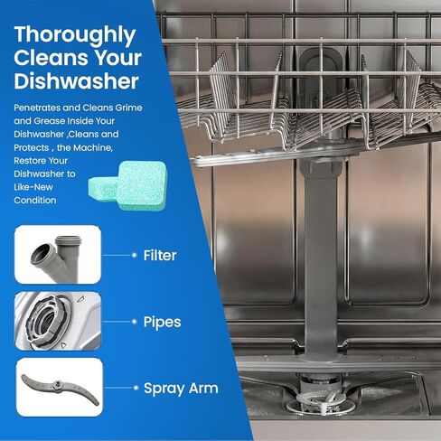 أقراص تنظيف غسالة الأطباق - 30 عبوة منظف ومزيل للروائح الكريهة - تكفي لمدة 15 شهرًا لغسالة الأطباق بالماء العسر، أقراص غير سامة للأطباق، آمنة للصرف الصحي ومزيل للروائح الكريهة، رائحة الليمون in Kuwait