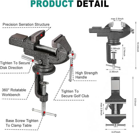 مجموعة أدوات تثبيت قبضة نادي الجولف - مجموعة أدوات إزالة قبضة الجولف تتضمن ملزمة طاولة محمولة دوارة 360 درجة، و13 شريطًا مزدوج الجوانب (2 بوصة × 10 بوصة)، وسكين خطاف لإعادة قبضة مقابض الجولف (بدون مذيب) in Kuwait