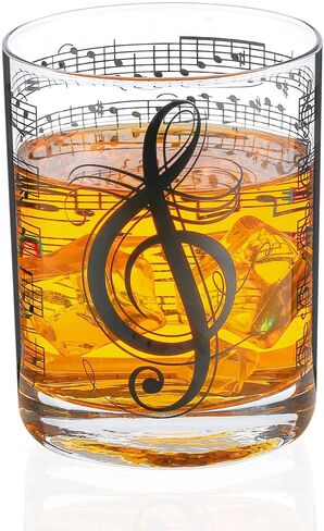 Music Whiskey Glass for Men, Him, Male - Black Music Note Design - Musician Gifts, Musical Gift, Piano Gifts for Music Lovers - Classic Unique Musical Decor - 11oz/325ml in Kuwait