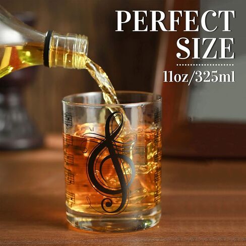 Music Whiskey Glass for Men, Him, Male - Black Music Note Design - Musician Gifts, Musical Gift, Piano Gifts for Music Lovers - Classic Unique Musical Decor - 11oz/325ml in Kuwait