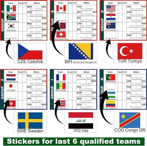 ملصق قوس كبير لكأس العالم 2026 من XUHANWEN، مخطط جداري للبطولة قابل للمسح الجاف مقاس 24 × 36 بوصة للتنبؤ وتسجيل نقاط المباريات، بضائع كأس العالم لمحبي زينة حفلات كرة القدم، عبوة من قطعتين in Kuwait