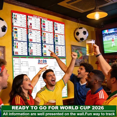 ملصق قوس كبير لكأس العالم 2026 من XUHANWEN، مخطط جداري للبطولة قابل للمسح الجاف مقاس 24 × 36 بوصة للتنبؤ وتسجيل نقاط المباريات، بضائع كأس العالم لمحبي زينة حفلات كرة القدم، عبوة من قطعتين in Kuwait