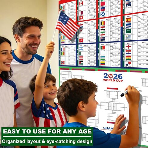 ملصق قوس كبير لكأس العالم 2026 من XUHANWEN، مخطط جداري للبطولة قابل للمسح الجاف مقاس 24 × 36 بوصة للتنبؤ وتسجيل نقاط المباريات، بضائع كأس العالم لمحبي زينة حفلات كرة القدم، عبوة من قطعتين in Kuwait