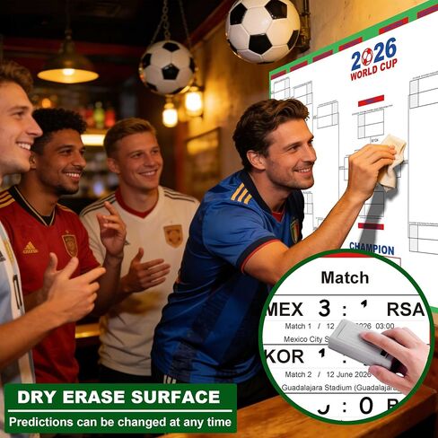 ملصق قوس كبير لكأس العالم 2026 من XUHANWEN، مخطط جداري للبطولة قابل للمسح الجاف مقاس 24 × 36 بوصة للتنبؤ وتسجيل نقاط المباريات، بضائع كأس العالم لمحبي زينة حفلات كرة القدم، عبوة من قطعتين in Kuwait
