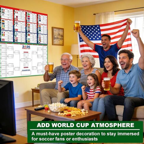 ملصق قوس كبير لكأس العالم 2026 من XUHANWEN، مخطط جداري للبطولة قابل للمسح الجاف مقاس 24 × 36 بوصة للتنبؤ وتسجيل نقاط المباريات، بضائع كأس العالم لمحبي زينة حفلات كرة القدم، عبوة من قطعتين in Kuwait