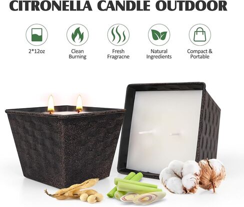 Citronella Candles Outdoor Large - 3 x 12oz 3-Wick Tin Candle for Home Patio up to 240 Hours Burning, Natural Soy Wax Lemograss Candle Bulk for Outside Garden Yard Balcony, Summer Camping Huge Candle in Kuwait