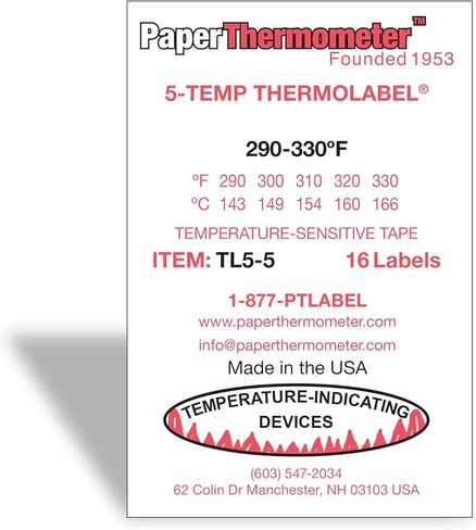 5-Temp Thermolabel 290-330 درجة فهرنهايت حزمة ملصقات لدرجة الحرارة مكونة من 16 ملصقًا in Kuwait