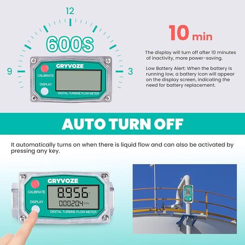 3/4 Inch Water & Fuel Flow Meter with PTFE Tape, for 0.8-13.2 GPM Inline NPT Thread ±1% Accuracy Flowmeter for Diesel, Gas Oil, Gasoline, and Other Liquids - Supports Sleep Mode (Alu Alloy) in Kuwait