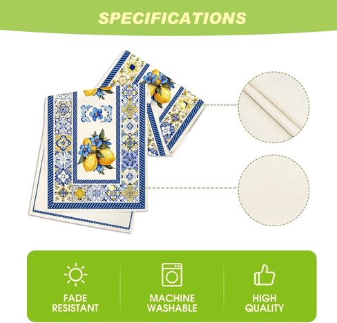 Artoid Mode Lemon Flowers Blue and White Porcelain 210 GSM Summer Table Runner, Seasonal Spring Kitchen Dining Table Decoration for Home Party Decor 13x72 Inch in Saudi Arabia