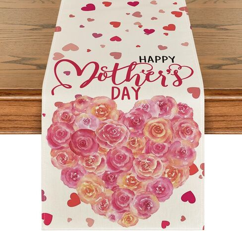 Artoid Mode Love Heart Mother's Day Table Runner, Seasonal Spring Floral Kitchen Dining Table Decoration for Home Party Decor 13x72 Inch in Saudi Arabia