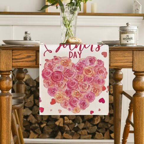 Artoid Mode Love Heart Mother's Day Table Runner, Seasonal Spring Floral Kitchen Dining Table Decoration for Home Party Decor 13x72 Inch in Saudi Arabia