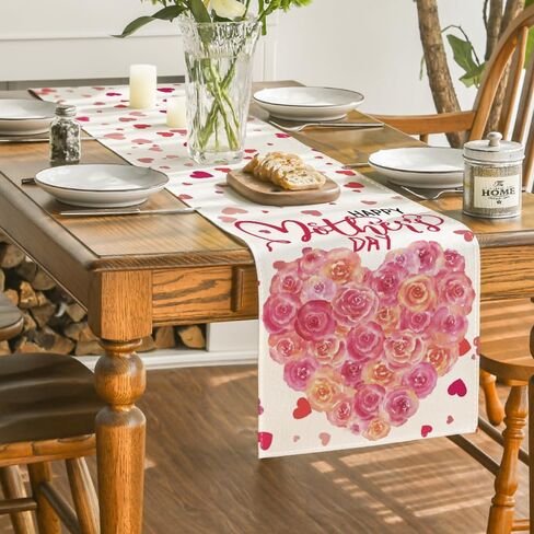 Artoid Mode Love Heart Mother's Day Table Runner, Seasonal Spring Floral Kitchen Dining Table Decoration for Home Party Decor 13x72 Inch in Saudi Arabia