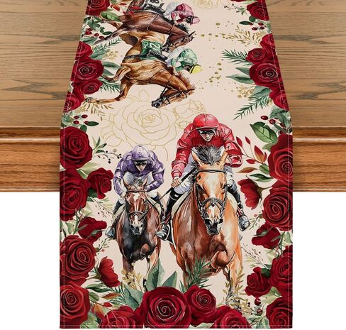 Artoid Mode Horse Racing Roses Kentucky Table Runner, Festival Sports Holiday Kitchen Dining Table Decoration for Home Party Decor 13x72 Inch in Saudi Arabia