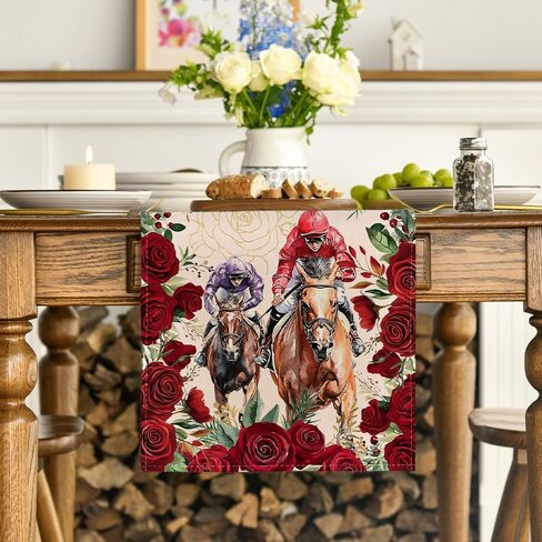 Artoid Mode Horse Racing Roses Kentucky Table Runner, Festival Sports Holiday Kitchen Dining Table Decoration for Home Party Decor 13x72 Inch in Saudi Arabia