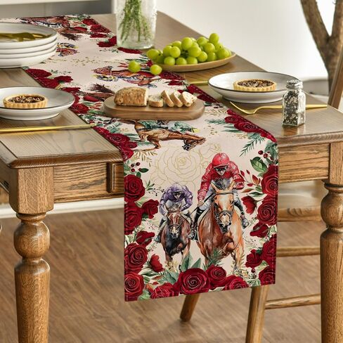 Artoid Mode Horse Racing Roses Kentucky Table Runner, Festival Sports Holiday Kitchen Dining Table Decoration for Home Party Decor 13x72 Inch in Saudi Arabia