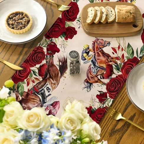 Artoid Mode Horse Racing Roses Kentucky Table Runner, Festival Sports Holiday Kitchen Dining Table Decoration for Home Party Decor 13x72 Inch in Saudi Arabia
