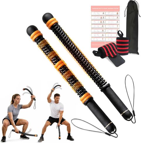 Adjustable Ropeless Battle Ropes – Weighted Cordless Battle Rope Set with Variable Resistance, Wrist Straps & Workout Guide Poster – Portable HIIT & Home Gym Training Equipment in Saudi Arabia