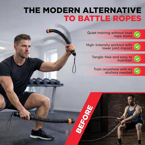 Adjustable Ropeless Battle Ropes – Weighted Cordless Battle Rope Set with Variable Resistance, Wrist Straps & Workout Guide Poster – Portable HIIT & Home Gym Training Equipment in Saudi Arabia