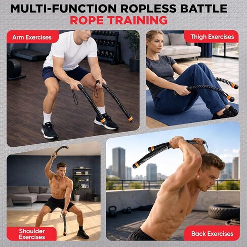 Adjustable Ropeless Battle Ropes – Weighted Cordless Battle Rope Set with Variable Resistance, Wrist Straps & Workout Guide Poster – Portable HIIT & Home Gym Training Equipment in Saudi Arabia
