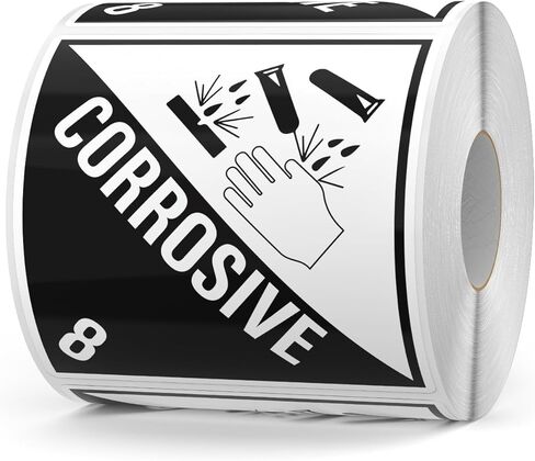 500 PCS Hazard Class 8 Corrosive Labels 4 × 4 Inches Vinyl Removable Self Adhesive DOT Hazmat Compliant Stickers Packages Safety Label for Packing Shipping Transportation in Saudi Arabia