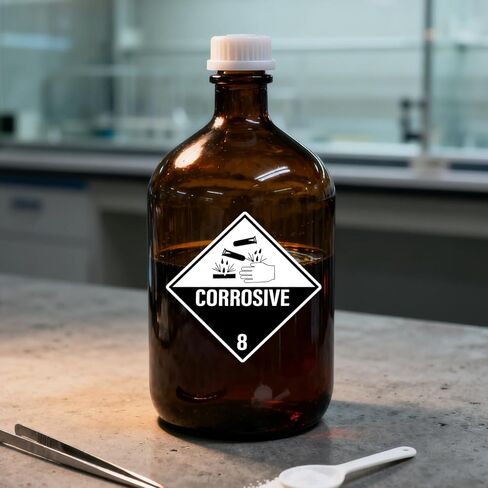 500 PCS Hazard Class 8 Corrosive Labels 4 × 4 Inches Vinyl Removable Self Adhesive DOT Hazmat Compliant Stickers Packages Safety Label for Packing Shipping Transportation in Saudi Arabia