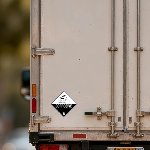 500 PCS Hazard Class 8 Corrosive Labels 4 × 4 Inches Vinyl Removable Self Adhesive DOT Hazmat Compliant Stickers Packages Safety Label for Packing Shipping Transportation in Saudi Arabia