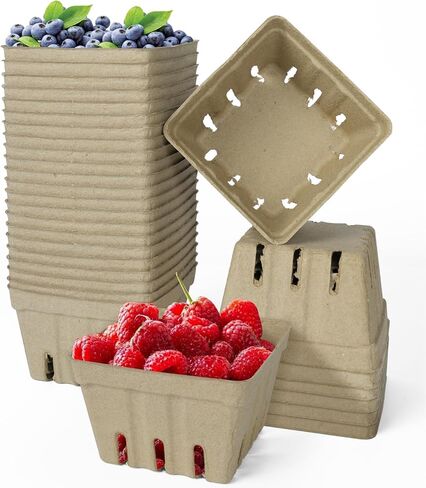 30 PCS سلة توت الألياف الطبيعية ، سلة إنتاج صغيرة مقولبة للفراولة ، التوت ، التوت ، شاشة الخضار ، حاوية التوت لسوق المزارعين ، متجر البقالة ، اختيار الفاكهة in Kuwait