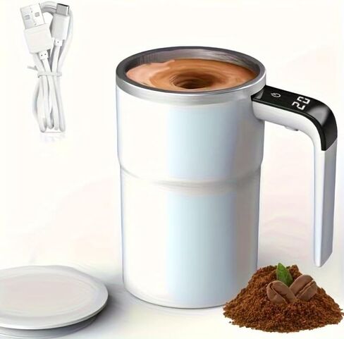 Temperature Display Automatic Stirring Cup, a Self-Stirring Coffee Mug with Temperature Display Function, Travel Water Cup, White in Saudi Arabia