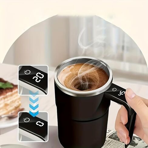 Temperature Display Automatic Stirring Cup, a Self-Stirring Coffee Mug with Temperature Display Function, Travel Water Cup, White in Saudi Arabia