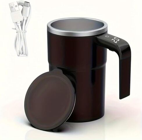 Temperature Display Automatic Stirring Cup, a Self-Stirring Coffee Mug with Temperature Display Function, Travel Water Cup, White in Saudi Arabia