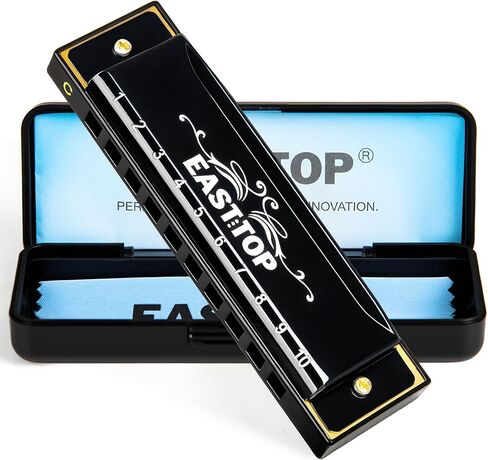 EAST TOP هارمونيكا، C Key Blues Harmonica للمبتدئين، جميع المستويات والمراهقين، جهاز الفم ذو 10 فتحات للطلاب كهدية، أسود in Kuwait
