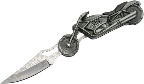 Rite Edge 4.75" Motorcycle Folding Knife – Etched Stainless Steel Blade, Cast Metal Handle, Built-in LED Light – Collectible Pocket Knives & Folding Knives for EDC, Bikers, Camping & Outdoor Use, Pocket Knife for Men in Saudi Arabia