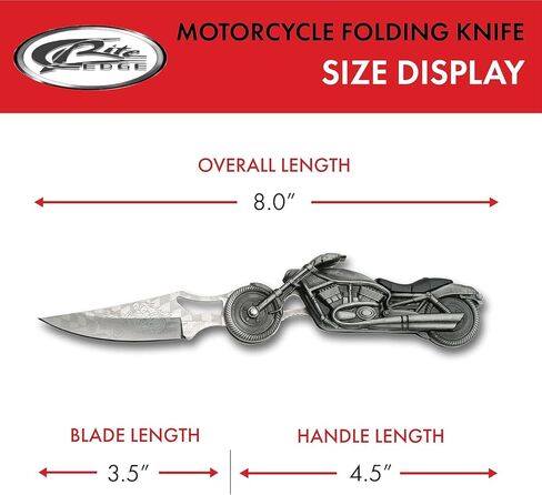 Rite Edge 4.75" Motorcycle Folding Knife – Etched Stainless Steel Blade, Cast Metal Handle, Built-in LED Light – Collectible Pocket Knives & Folding Knives for EDC, Bikers, Camping & Outdoor Use, Pocket Knife for Men in Saudi Arabia