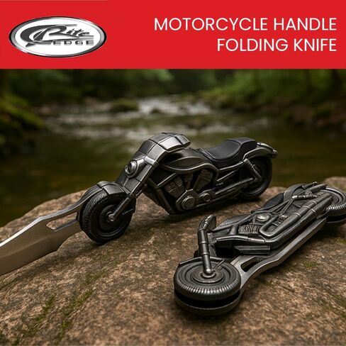 Rite Edge 4.75" Motorcycle Folding Knife – Etched Stainless Steel Blade, Cast Metal Handle, Built-in LED Light – Collectible Pocket Knives & Folding Knives for EDC, Bikers, Camping & Outdoor Use, Pocket Knife for Men in Saudi Arabia