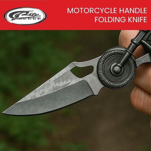 Rite Edge 4.75" Motorcycle Folding Knife – Etched Stainless Steel Blade, Cast Metal Handle, Built-in LED Light – Collectible Pocket Knives & Folding Knives for EDC, Bikers, Camping & Outdoor Use, Pocket Knife for Men in Saudi Arabia