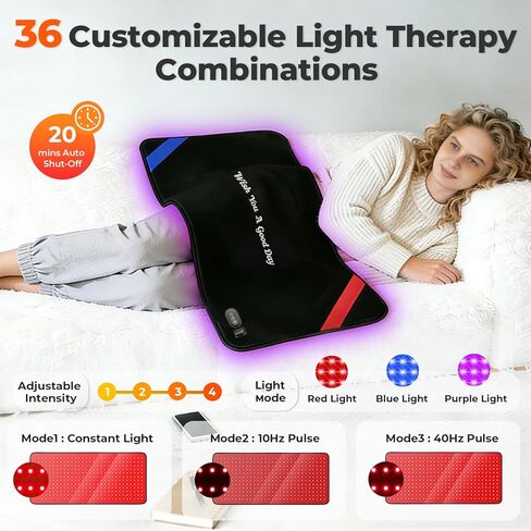 Red & Blue Light Therapy Mat for Body 33"×17" – 360 LEDs Infrared Light Pad (460nm + 660nm + 850nm) for Back, Waist, Knees & Joints Pain Relief, 60W Red Light Therapy Panel for Men & Women in Kuwait